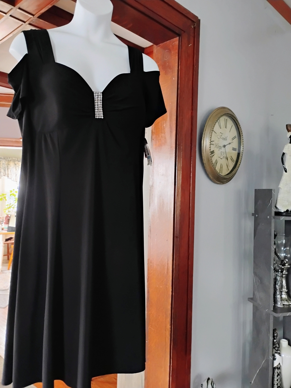 R&M Richards Black Cold-Shoulder Dress with Rhinestone Trim